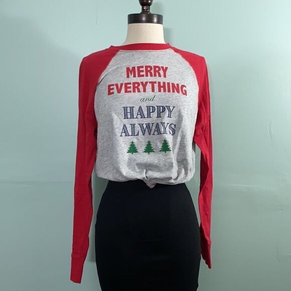 Christmas Graphic 3/4 Length Sleeve Raglan Tee - Picture 1 of 5
